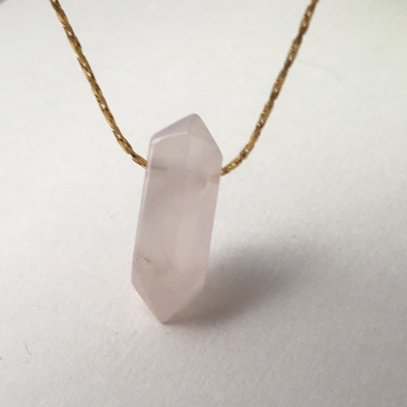 Rose Quartz Double Pointed Pendant 16” Gold Chain - Picture 4 of 8